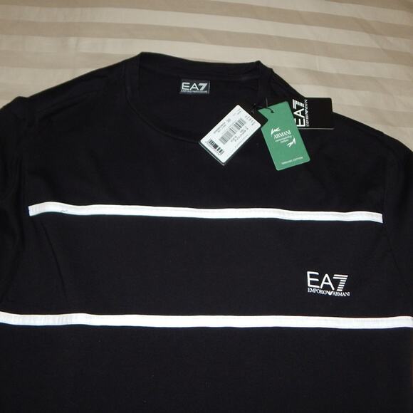 NWT Men’s EMPORIO ARMANI EA7 Cotton Black T-Shirt White Trim Embellished Size XL - Picture 6 of 7